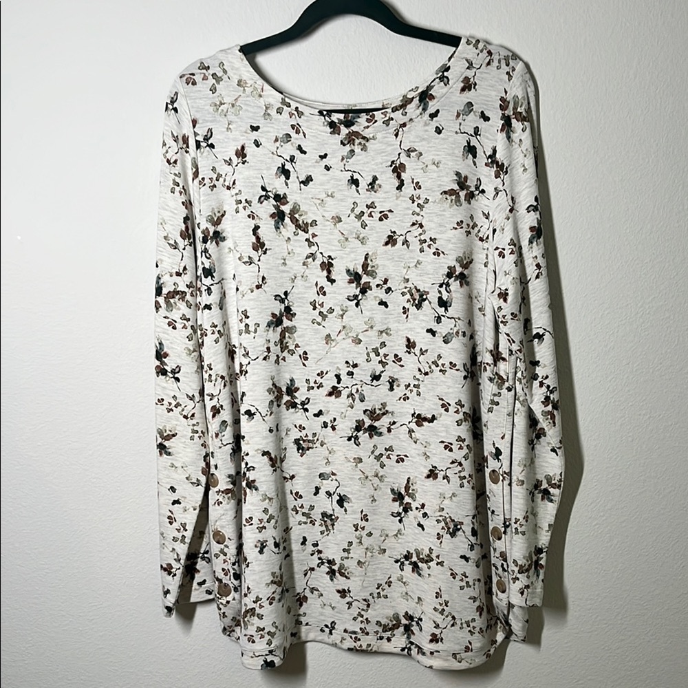 J. Jill Floral Long Sleeve Cotton Blend Top Size L